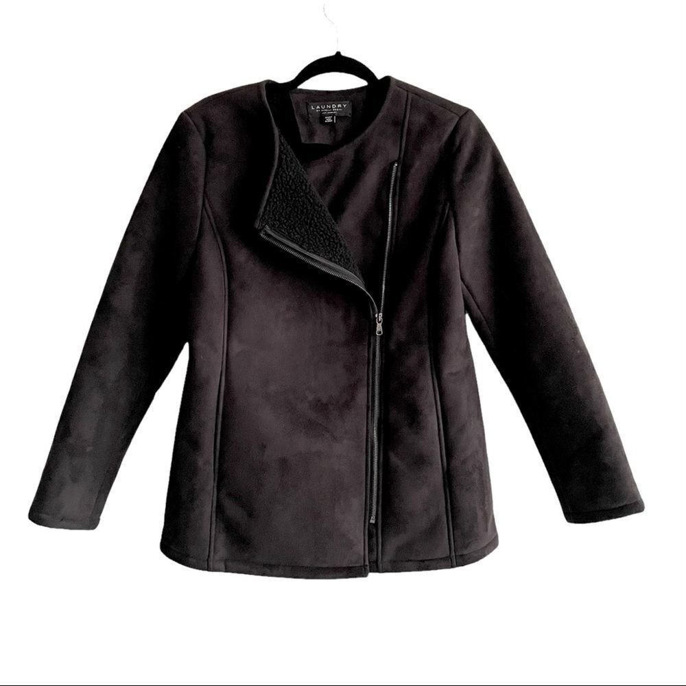 Laundry by Shelli Segal Black Faux Suede Shearling Jacket Size S